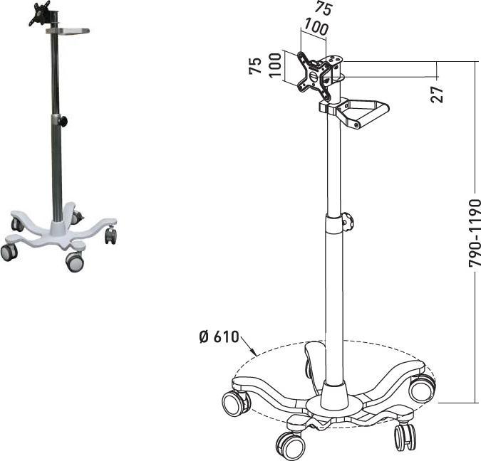 Immagine prodotto Erard Tablet Trolley 10 -22", altezza regolabile 79-119cm