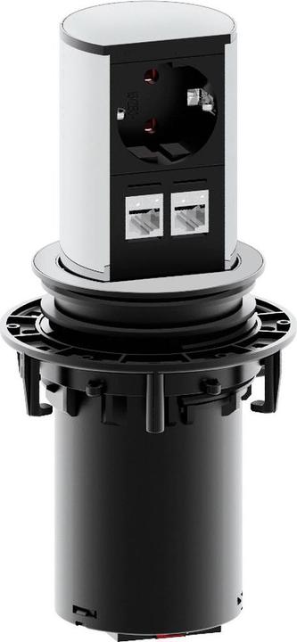 Produktbild Bachmann ELEVATOR Steckdoseneinheit 1x Schuko 2x LAN Chrom matt (2 x, CEE 7/3, RJ45, 0.50 m)