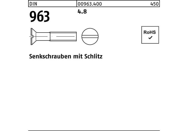 Produktbild Senkschraube DIN 963 Schlitz M 8 x 16 4.8 (500 Schrauben pro Stück)