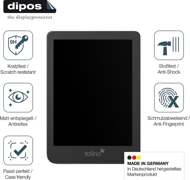 Actual product image Dipos Anti-Shock Screen Protector Matte (1 Piece, Tolino Shine 4)
