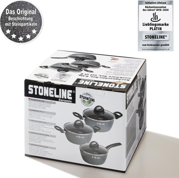 Produktbild Stoneline CERAMIC Kochgeschirr-Set, 6-tlg. mit Glasdeckeln (20 cm, Pfannenset + Topfset, Aluminium)