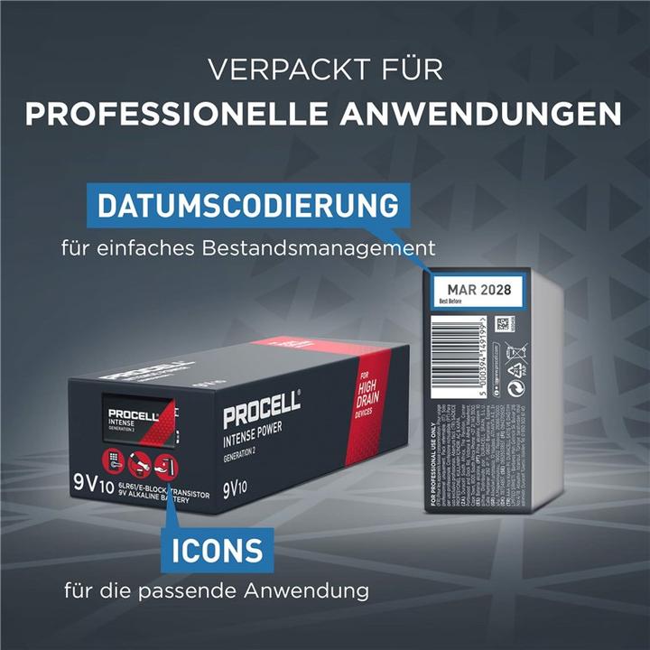 Image du produit Duracell Procell Intense Power (10 pcs, 9V Block, 673 mAh)