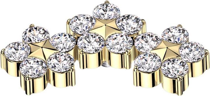 Star Piercing Dermal Anchor vergoldet drei Blumen mit Stern Kristalle silber (ohne Messing, Titan G23)