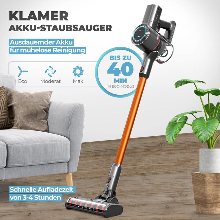 Actual product image KLAMER Akkustaubsauger, 420 Watt, 1 Akku und mit verschiedenen Aufsätzen