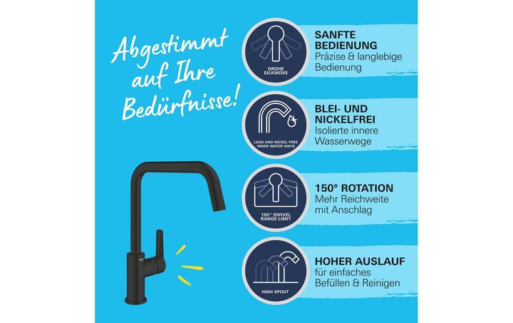 Image du produit Grohe Start QuickFix Küchenarmatur, hoher Auslauf, schwenkbar, mattschwarz