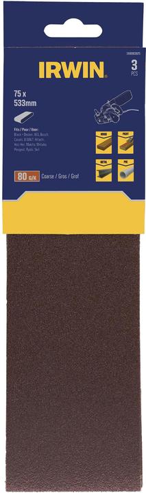 Image du produit Irwin Courroies sans fin pour outils électriques 75 mm x 533 mm, P 80 /pour le métal, le bois, la (P80)