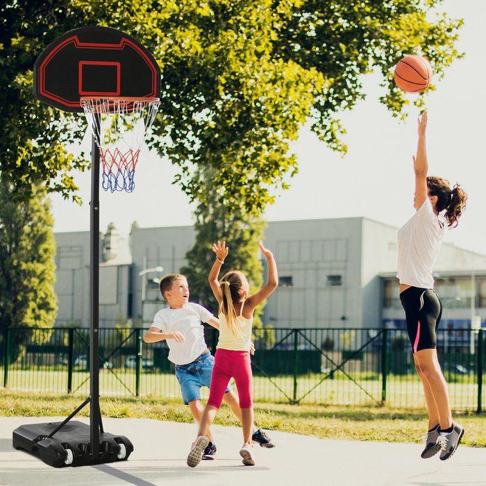 Image du produit Swisshandel24 Panier de basket avec support Outdoor réglable en hauteur Support de basket avec roues 195-250 cm