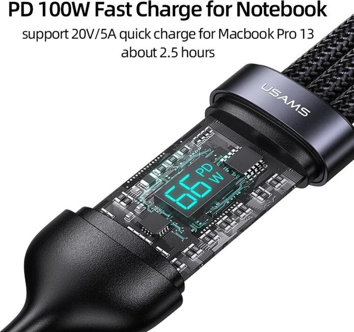 Image du produit Usams US-SJ600 U83 3IN1 Transparent Digital Display PD100W Fast Charging & Data Cable 1.2m C To C+L+M (1.20 m, USB 2.0)