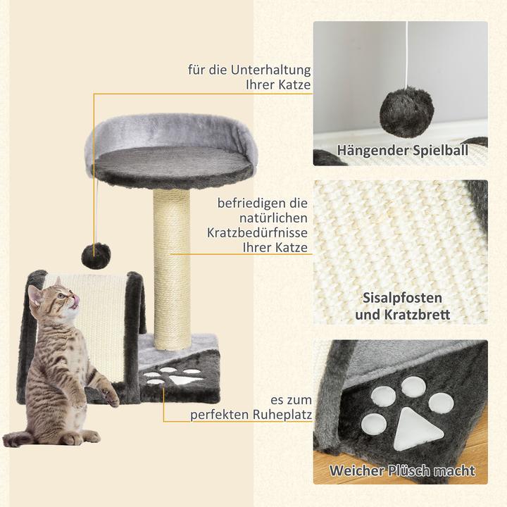 Immagine prodotto PawHut Albero per gatti con peluche (44 cm, Grigio)
