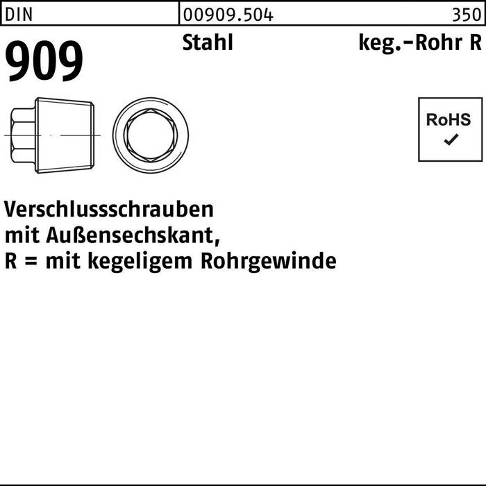 Actual product image Screw plug DIN 909 with external hexagon R 1/4 steel
