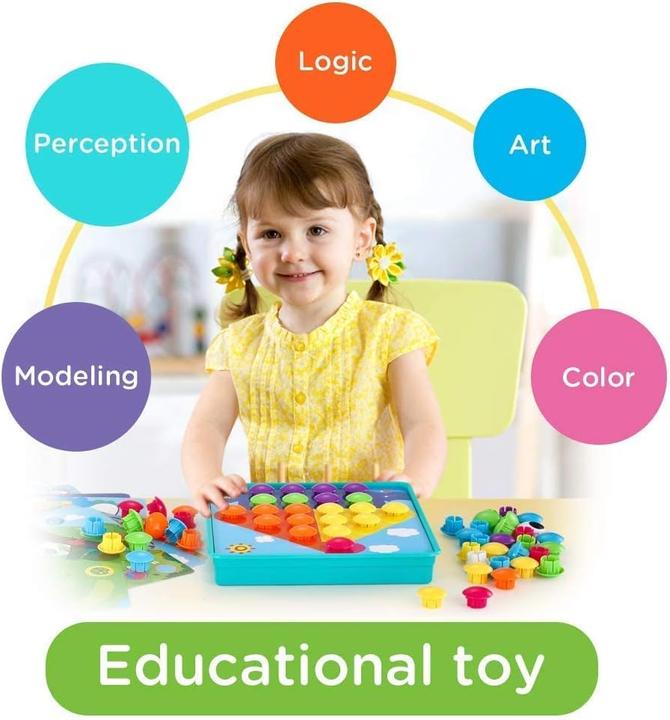 Produktbild Activity Board Mosaik Steckspiel für Kinder Lernspielzeug Steckmosaik mit 18 Bunten Steckplätte und 50 Steckperlen