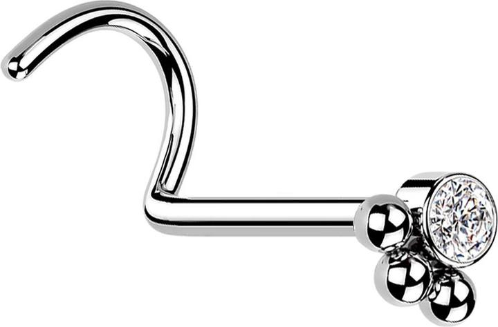 Image du produit Star Piercing Nasenstecker gebogen silber Kristall mit drei Kugeln (sans laiton, Acier chirurgical 316L)