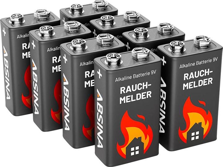 Produktbild Absina 9 V Batterie 9V Alkaline Rauchmelder Batterien (8 Stk., 9V Block)
