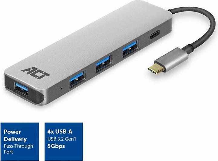 Actual product image USB-C Hub with 4x USB-A, USB-C PD Pass-Through 60W USB-C (USB-C, 5 ports)