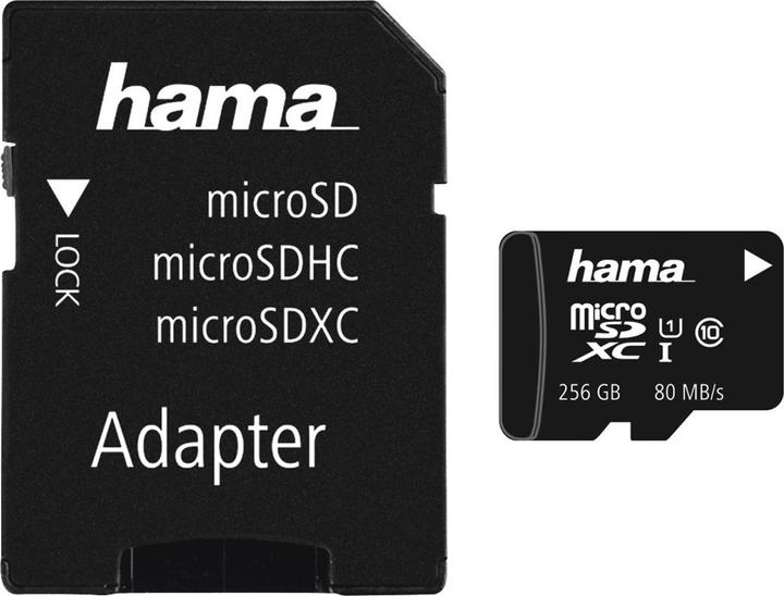 Hama microSDXC 256GB Classe 10 UHS-I 80MB/s + adattatore/mobile (256 GB, microSDXC, U1, UHS-I)