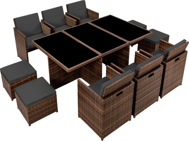 Produktbild tectake Rattan Sitzgruppe New York 6+4+1 mit Schutzhülle (178 cm)
