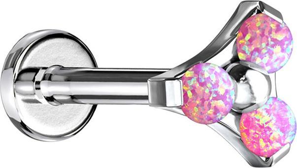 Actual product image Star Piercing Micro Labret internal thread silver triangle three opals pink (Surgical steel 316L, without brass)