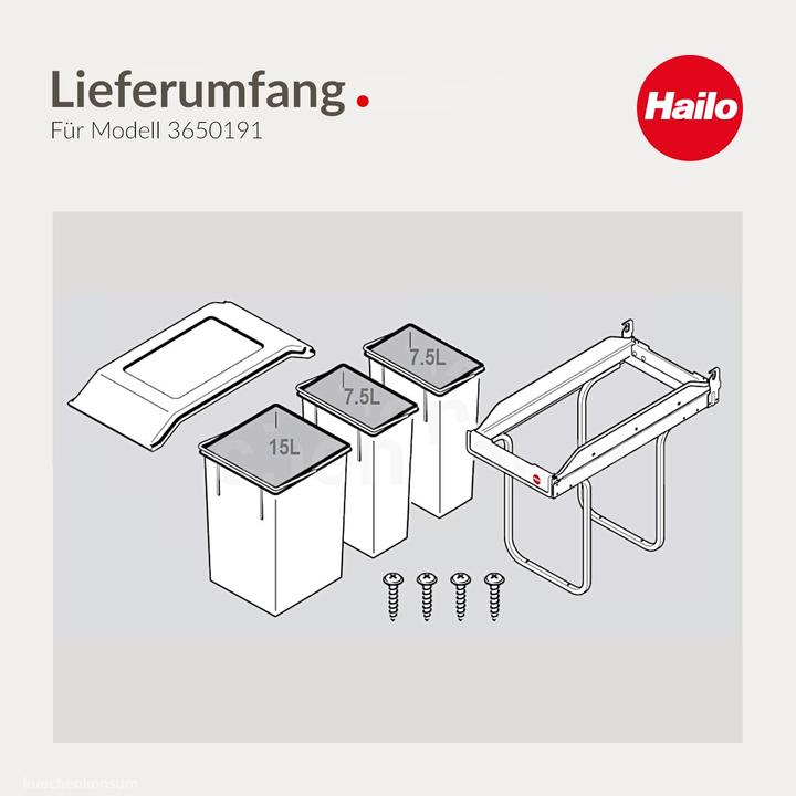Produktbild Hailo Einbau-Abfallsammler 2x7+15L für Schränke ab 30cm (29 l)