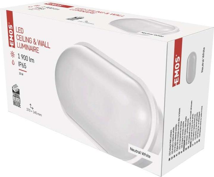 Produktbild Emos LED Wandleuchte, oval, weiss 20W neutralweiss, IP65 (1900 lm)