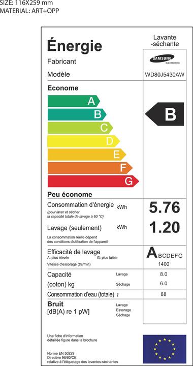Energy Label Samsung Wd80j5430aw/Ws