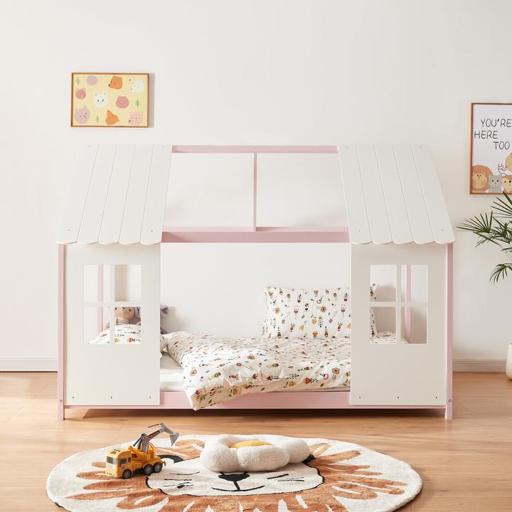 Immagine prodotto En.Casa Halboffenes Kinderbett Tostedt mit Matratze 120x200 cm Rosa/Weiss (120 x 200 cm)