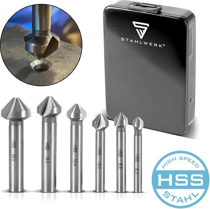 Produktbild Stahlwerk HSS Kegelsenker 6er Set 90° 6,3-20,5 mm DIN 335 Form C Senker (6,3, 10,4 mm, 12,4 mm, 20,5 mm, 16,5 mm, 8,3)