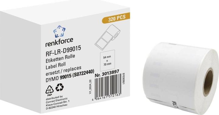 Produktbild Renkforce Etiketten Rolle Kompatibel ersetzt DYMO DYMO 99015 70 x 54 mm Papier W