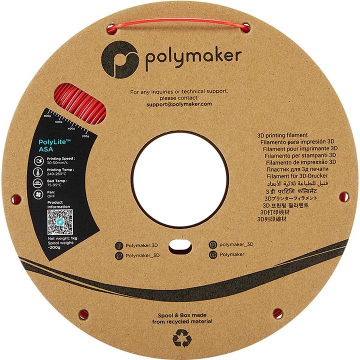 Actual product image Polymaker PF01004 PolyLite Filament ASA UV-resistant, weatherproof, heat-resistant (ASA, 1.75 mm, 1000 g, Red)