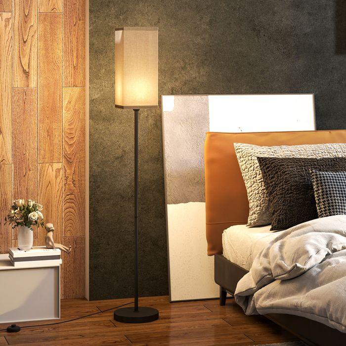 Produktbild Swisshandel24 Moderne Stehlampe mit Kunstleinen-Schirm, Fussschalter, für Wohnzimmer Schwarz (E27)
