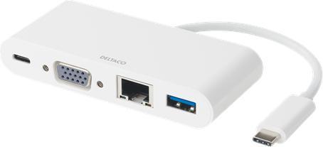 Produktbild Deltaco Connection station C type VGA + USBC PD 60 + USBA + RJ45 (USB-C, 4 Ports)