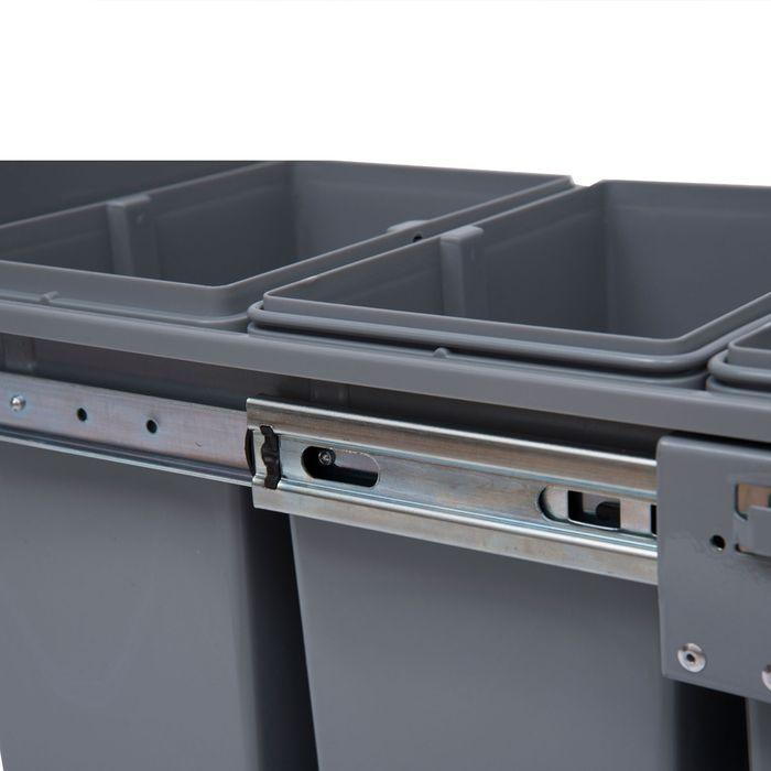 Produktbild Swisshandel24 40L Einbaumülleimer Unterschrank ausziehbarer Müllsammler mit 3 Fächer Grau (40 l)
