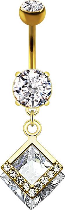 Produktbild Star Piercing Banane 14k vergoldet mit zwei Kugeln Kristall silber Anhänger zwei Diamant und Kristalle (Chirurgenstahl 316L, Messing)