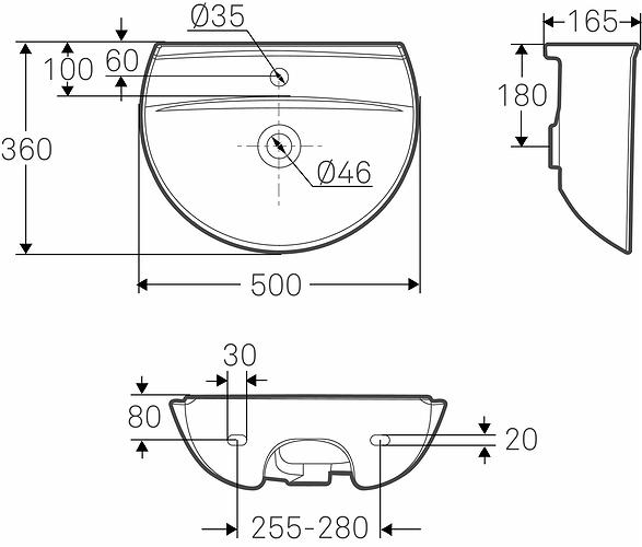 Immagine prodotto Geberit IFØ Ifö Spira lavabo 50x36 cm con bordo frontale curvo e senza foro per rubinetto e sfioratore - per (360 mm, 500 mm)