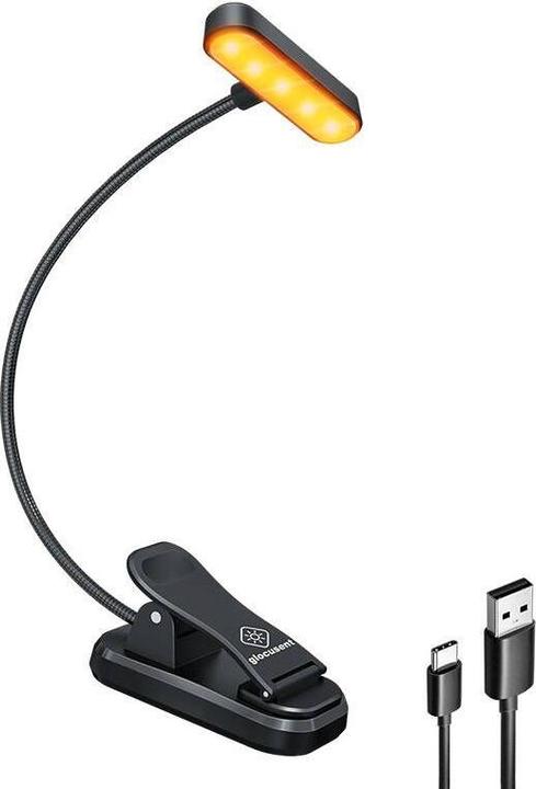 Actual product image Glocusent Wireless lamp ET-Head clip-on book light, USB-C 650mAh timer (Black) (25 lm, E27)