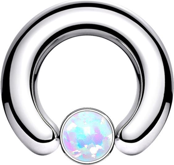 Star Piercing Closure Ring silber Scheibe Opal weiss (Chirurgenstahl 316L, ohne Messing)