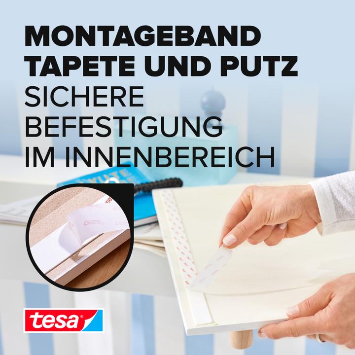 Produktbild tesa Montageband für Tapete & Putz, doppelseitiges Montageklebeband (19 mm)