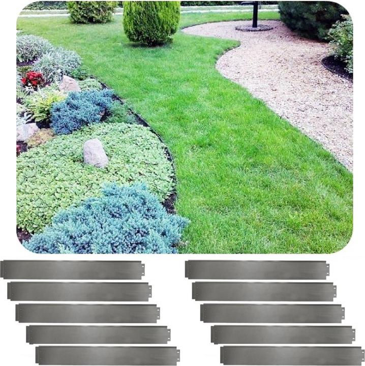 Immagine prodotto Green Split 10Set di bordure per prato in metallo alluminio/zinco alte 18cm e lunghe 10m (1000 cm)