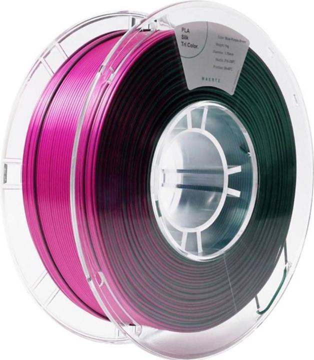 Actual product image Maertz PMMA-1022-001 PMMA-1022-001 Filament PLA Silk Silky glossy 1.75 mm 10 (PLA, 1.75 mm, 1000 g, Blue, Green, Violet)