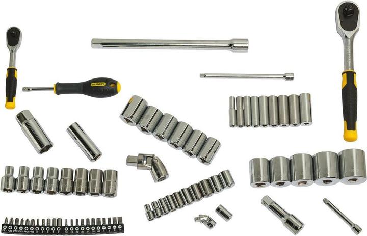 Image du produit Stanley Jeu de clés à douilles, 72 pièces, 1/2 pouce, 1/4 pouce, carré, type clé à douilles et à cliquet (21 mm)