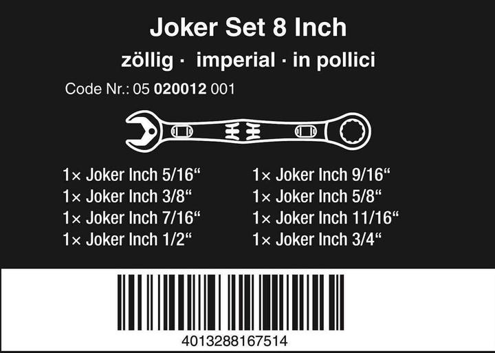 Valori nutrizionali e ingredienti Wera 6000 Joker 8 Imperial Set 1 (5/16")