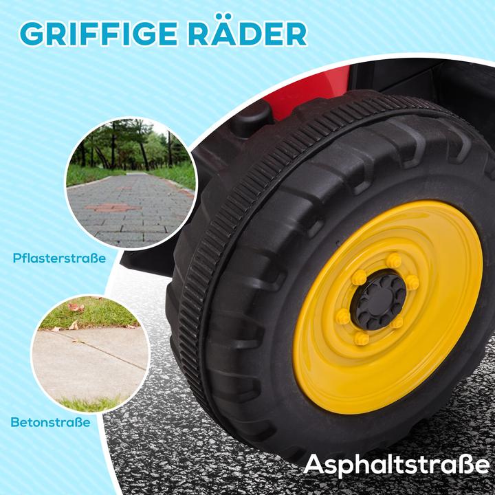 Immagine prodotto Swisshandel24 Trattore elettrico per bambini con rimorchio, telecomando, MP3, fari, 3-6KM/H, rosso