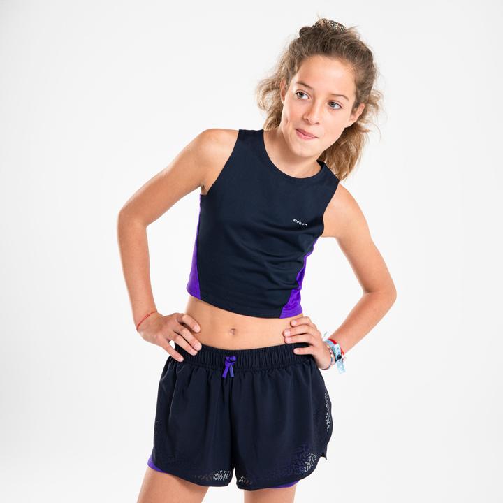 Immagine prodotto Kiprun Tanktop Croptop Running atmungsaktiv Mädchen - 900 dunkelblau/lila (14, 15, 16)
