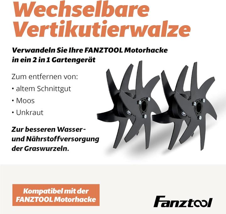 Actual product image Fanztool Vertikutierer Aufsatz für elektrische Bodenhacke (Scarifier, Garden machinery attachment)