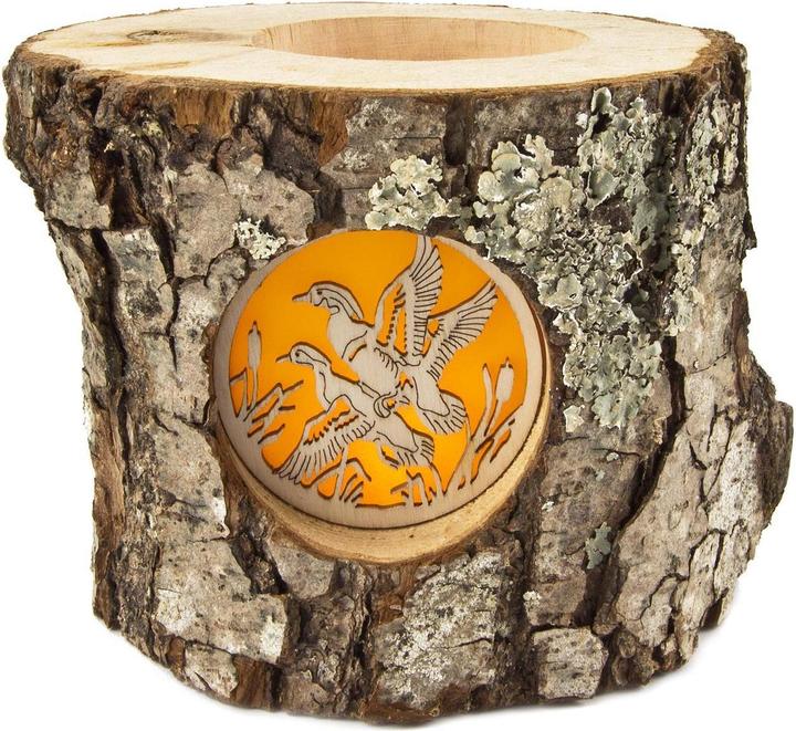 Produktbild La Mia! Teelicht Windlicht mit Rinde und hinterleuchteten Motiv - Enten (1 x)