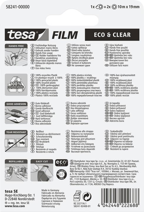 Image du produit tesa tesafilm ECO & CLEAR avec mini dévidoir, sans solvant et résistant au vieillissement