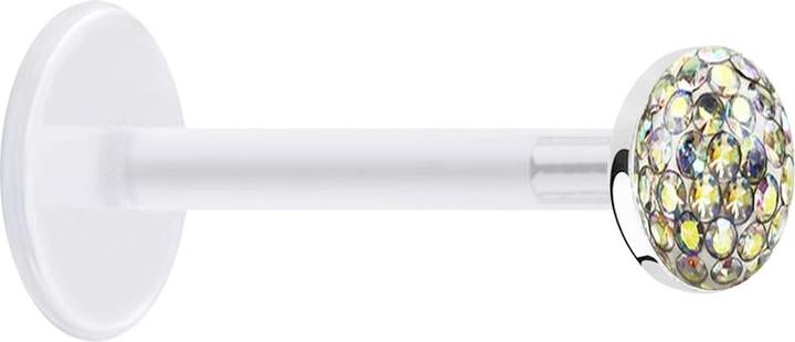 Star Piercing Micro Labret transparent mit Kristallscheibe multicolor Epoxy Schutzschicht (Bioflex, ohne Messing, 925 Sterlingsilber)