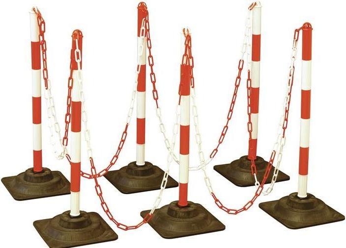 Immagine prodotto Magni Kettenpfosten-Set EcoMax mit 10 m Absperrkette 3x rot/weiss, 3x weiss/rot, 6x Hartgummifuss