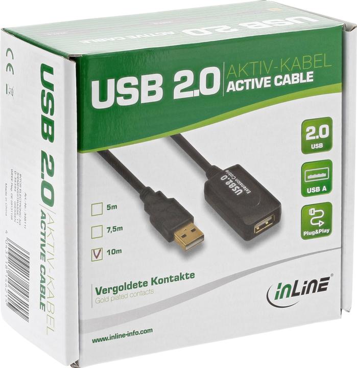 Produktbild InLine USB 2.0 Aktiv-Verlaengerung 5m mit Signalverstaerkung / Repeater Stecker A an Buchse A 5m (5 m, USB 2.0)