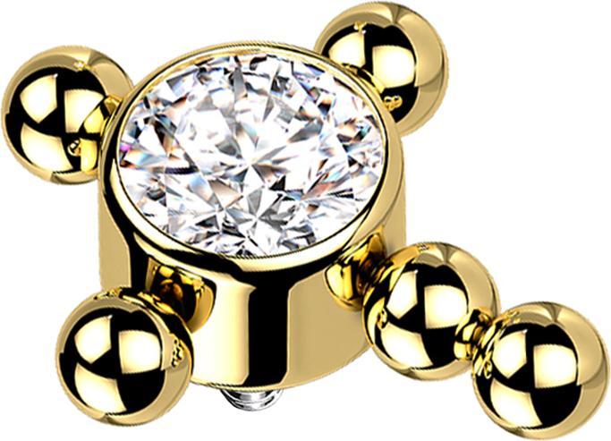 Star Piercing Dermal Anchor vergoldet Kreuz Kugeln Kristall silber (ohne Messing, Titan G23)