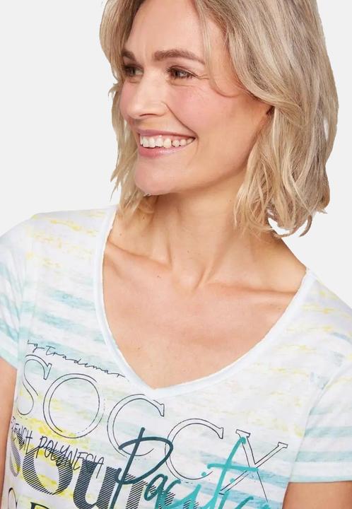 Actual product image Soccx Striped shirt with burn-out effects, V-neckline and label print in used look (XXL)
